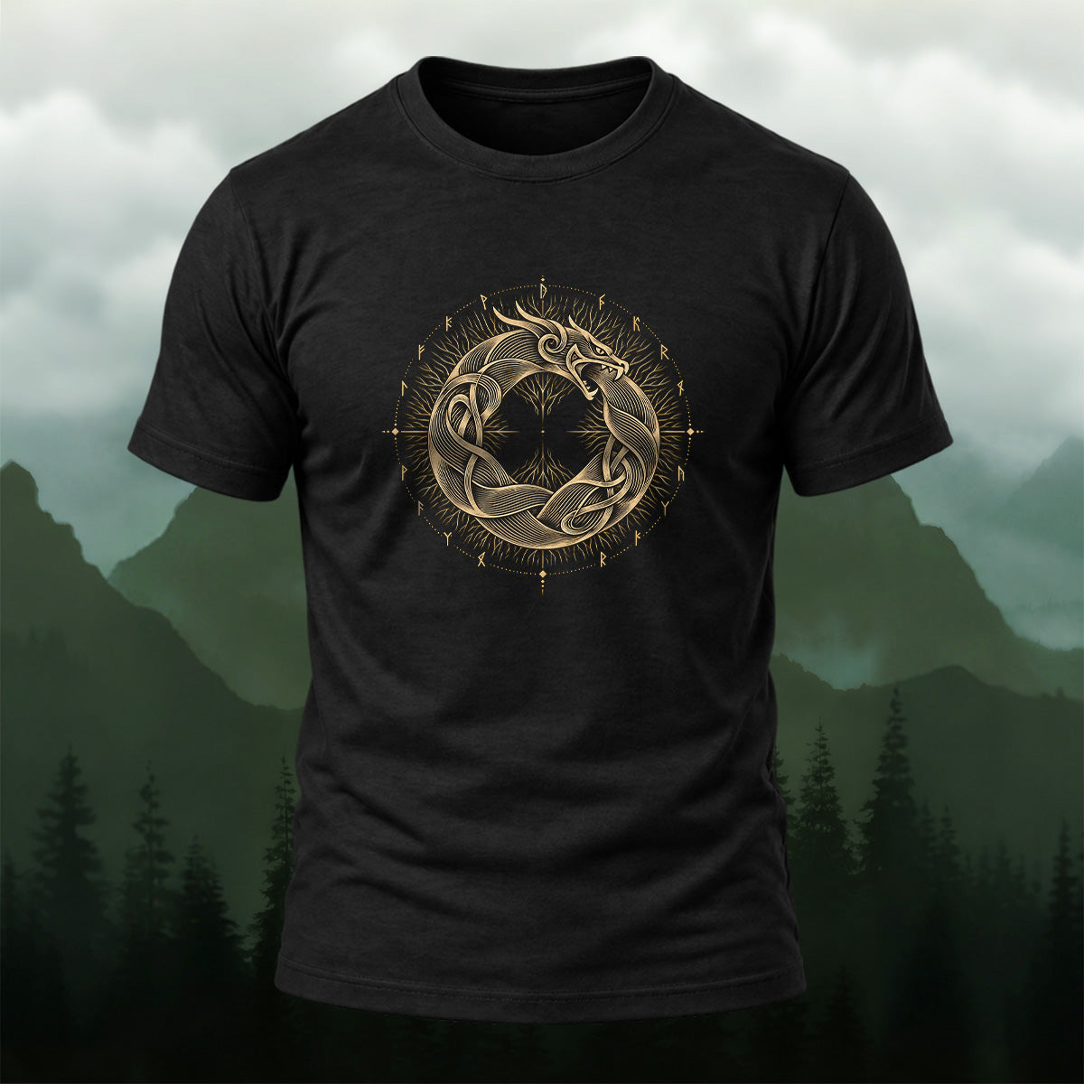 Viking Dragon Print Casual Cotton T-Shirt