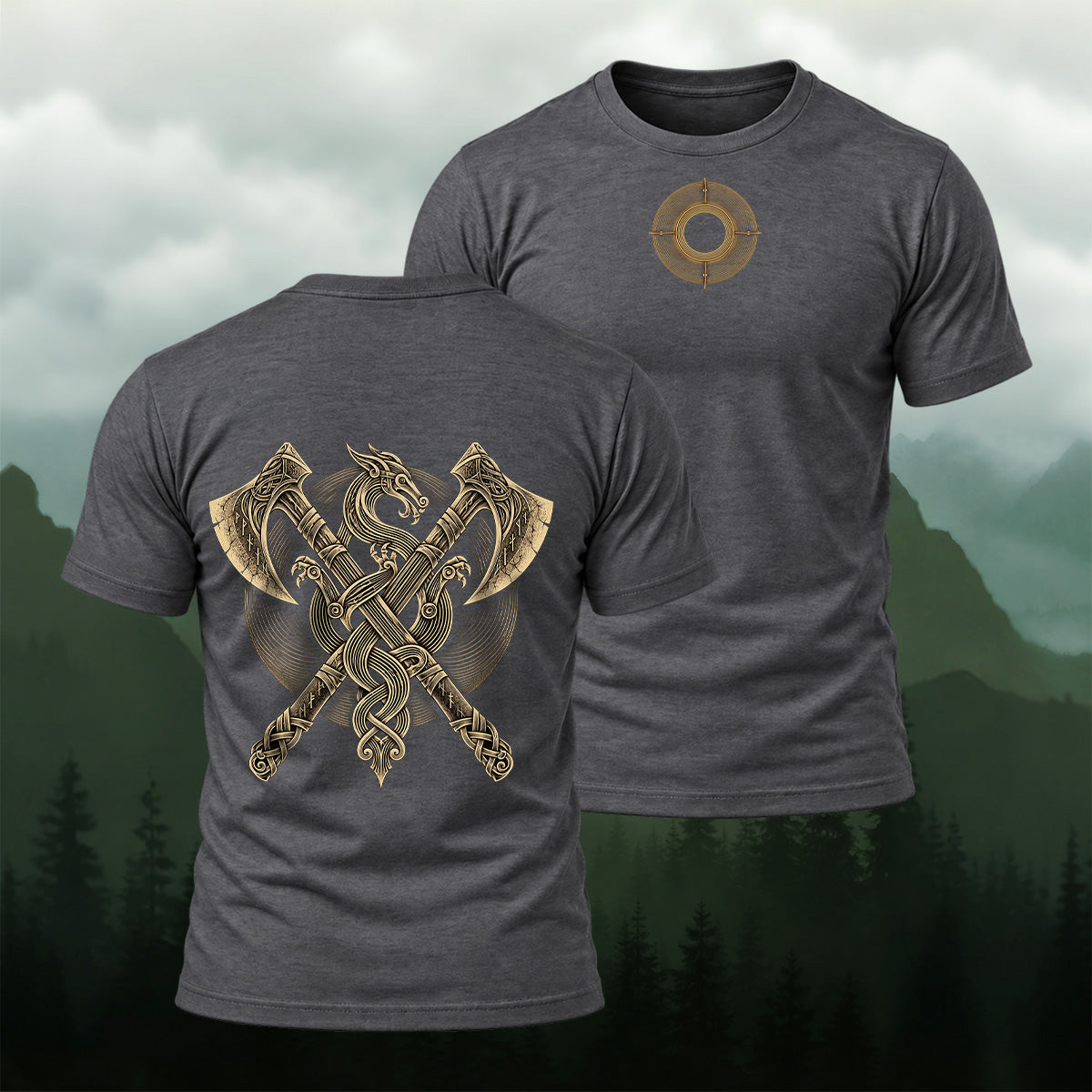 Vintage Viking Axe  Print Premium Cotton T-Shirt