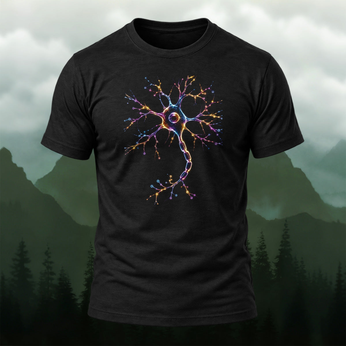 Glowing Neuron Print Combed Cotton T-Shirt