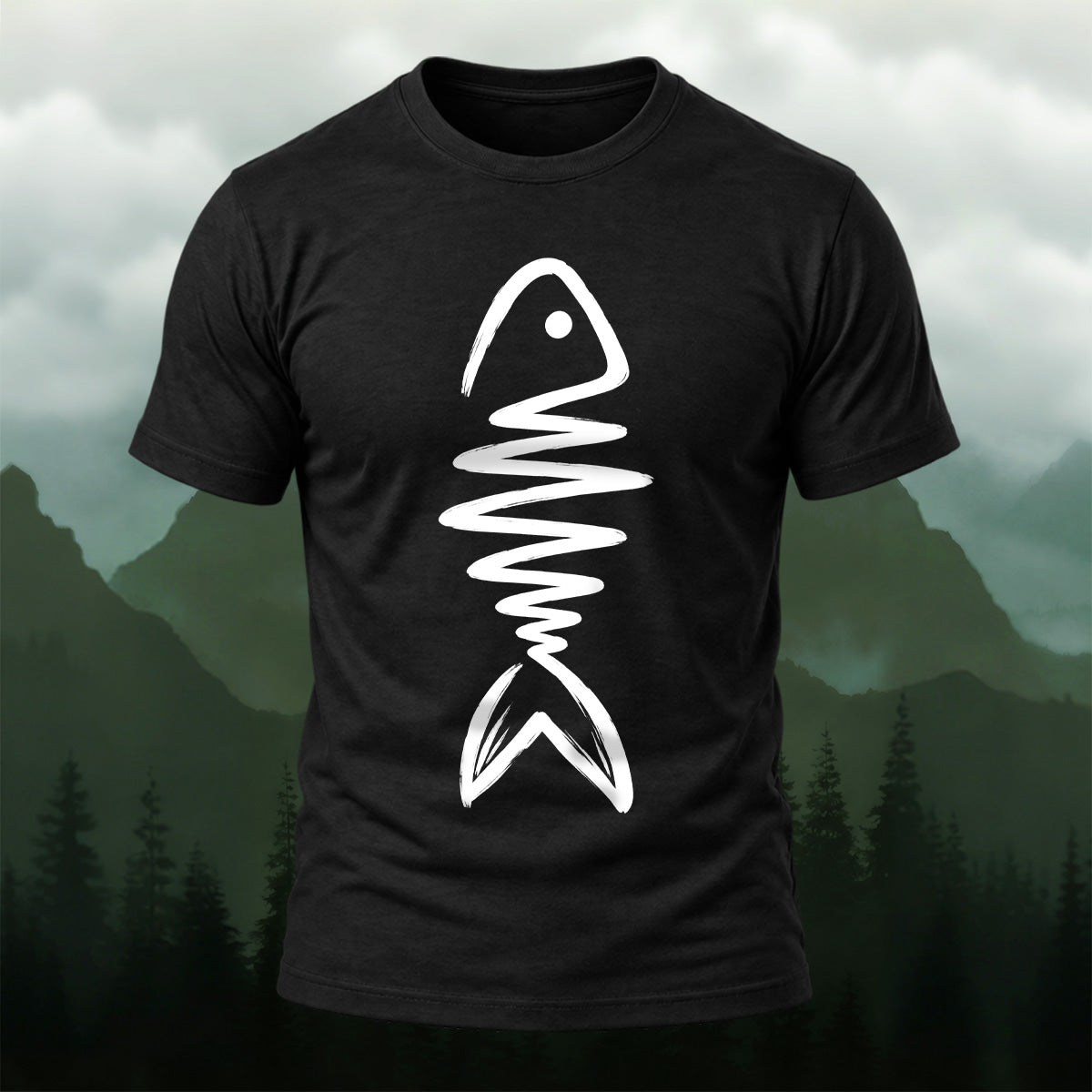 Abstract Fish Skeleton Combed Cotton T-Shirt