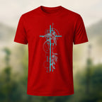 Abstract Nature Print Combed Cotton T-Shirt Red