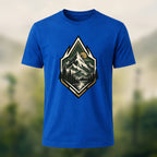 Vintage Wilderness Mountain Badge Cotton T-Shirt Royal Blue