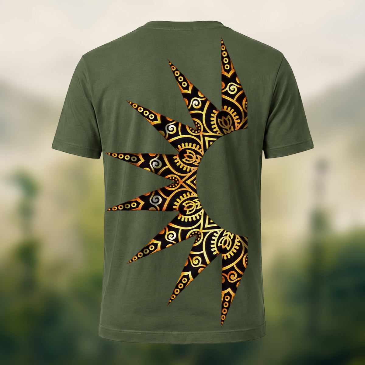 Sacred Sun Print Premium Cotton T-Shirt Olive Green