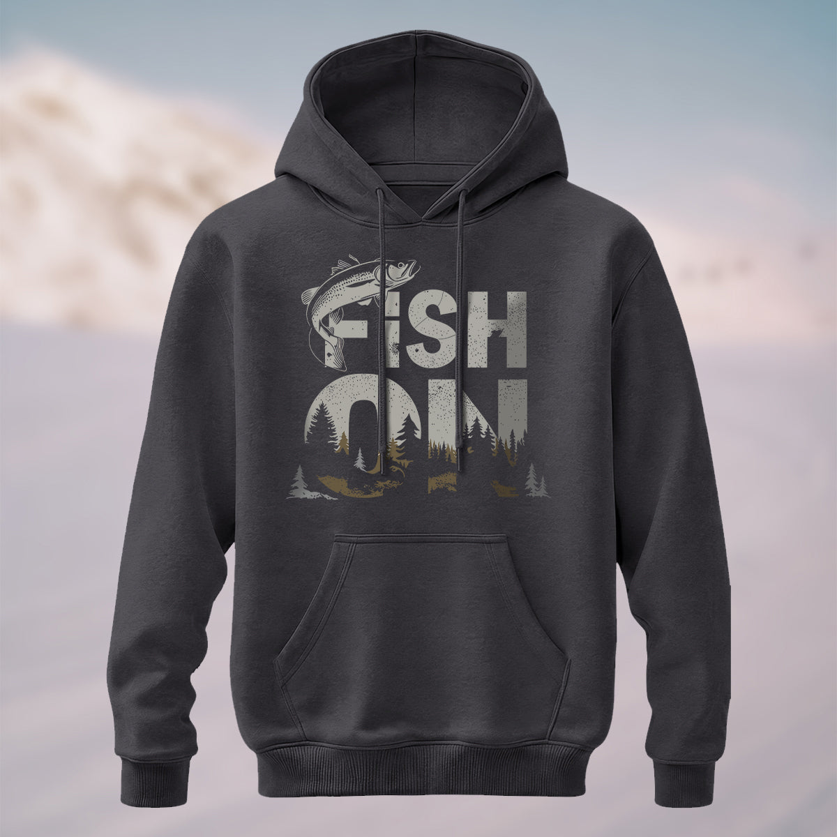 Cotton Made Vintage Fish On Outdoor Hoodie Charcoal
