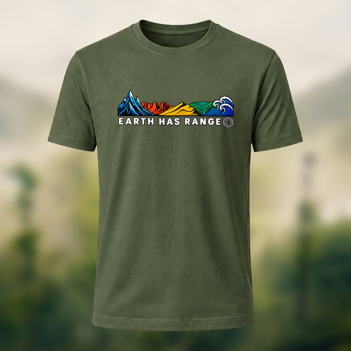 Artistic Earth Has Range Scenic Soft Cotton Tee Olive Green