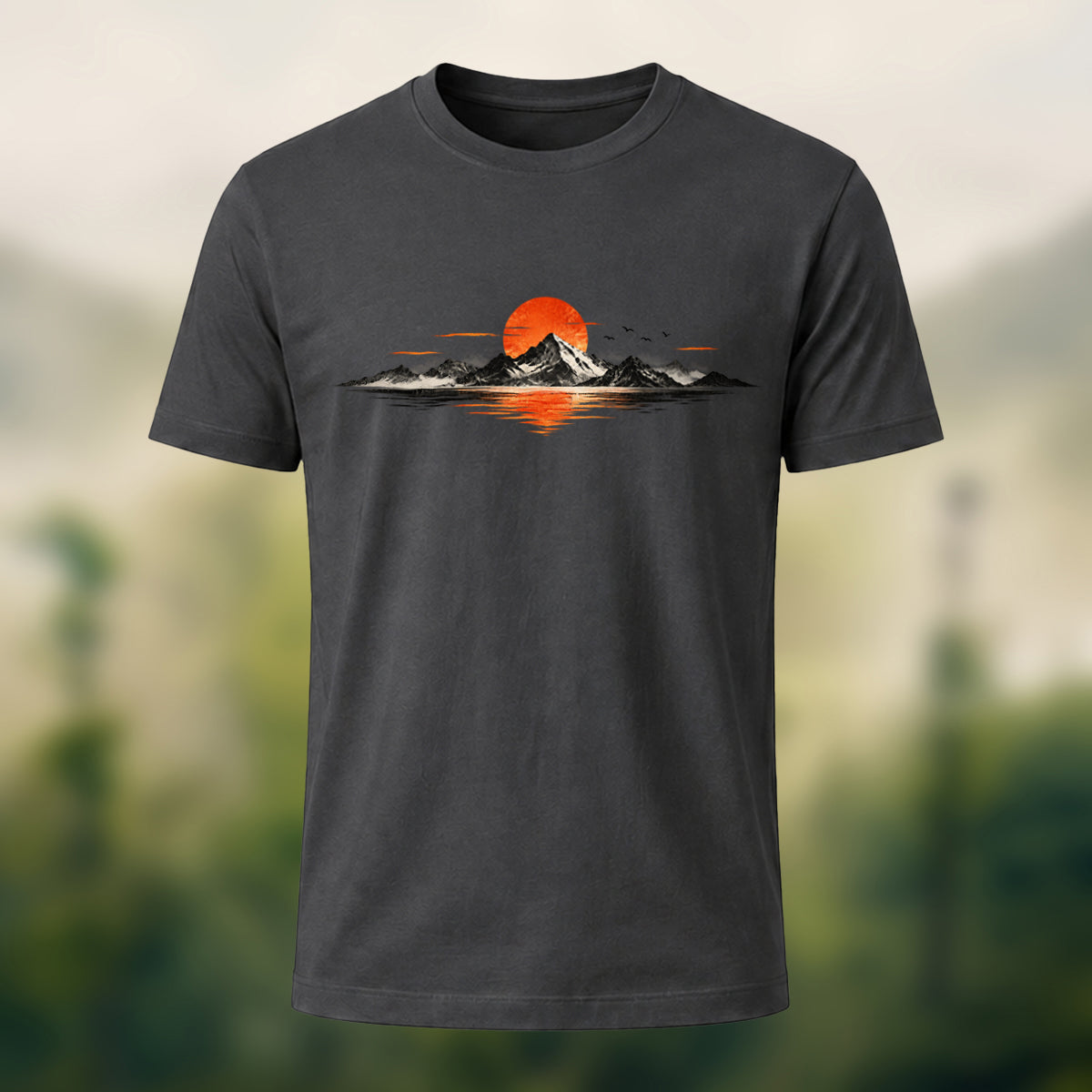 Natural Mountain Sunrise Premium Cotton T-Shirt Charcoal