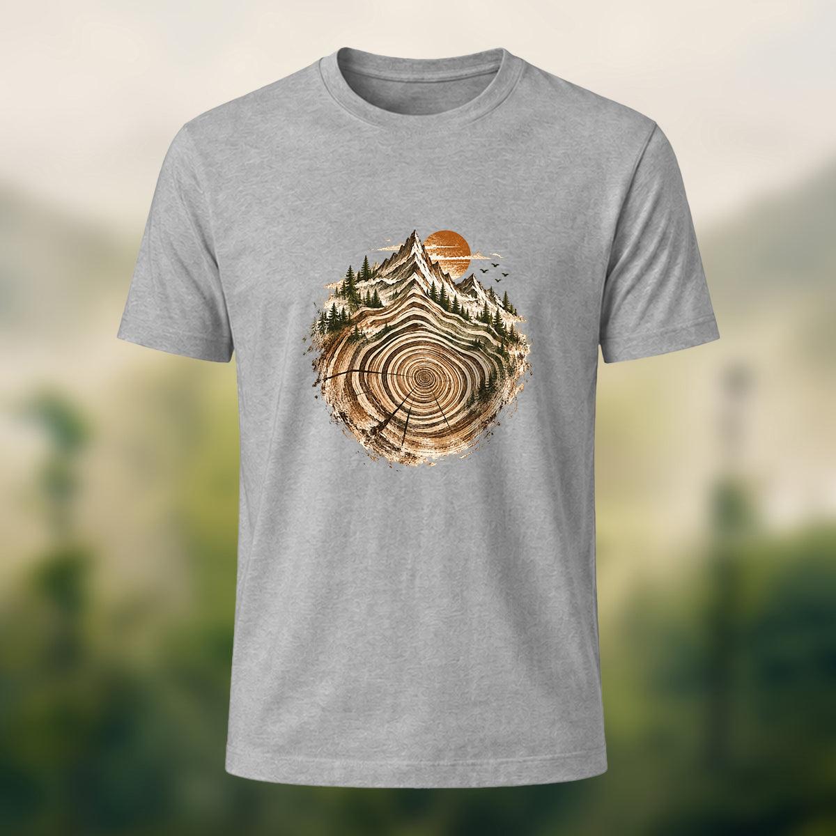 Artistic Tree Ring Topography Premium Cotton Tee Heather Grey