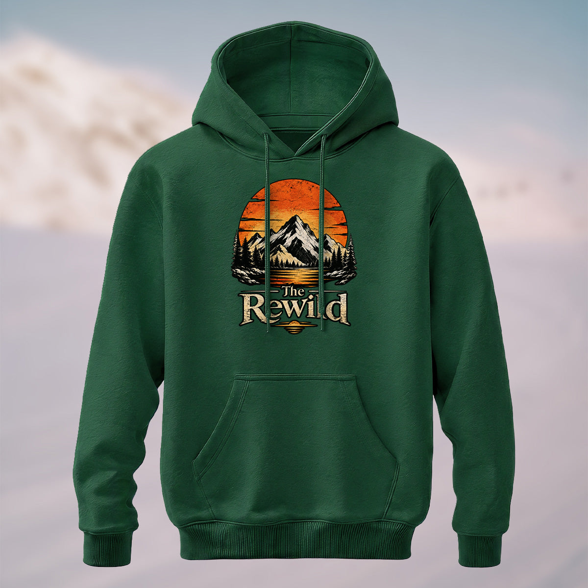 Cotton Made Vintage Mountain Sunset Hoodie Forest Green