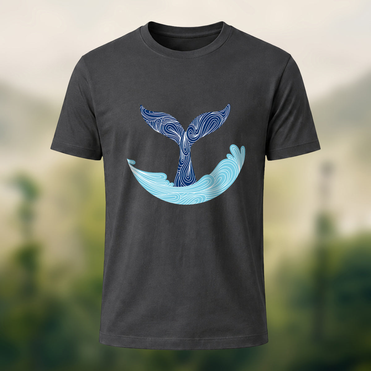 Minimalist Fluid Whale Tail Premium Cotton Tee Charcoal
