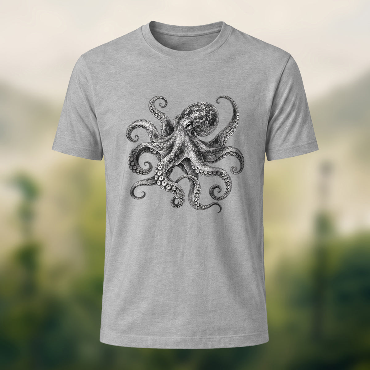 DTG Vintage Marine Illustration Combed Cotton T-Shirt Heather Grey