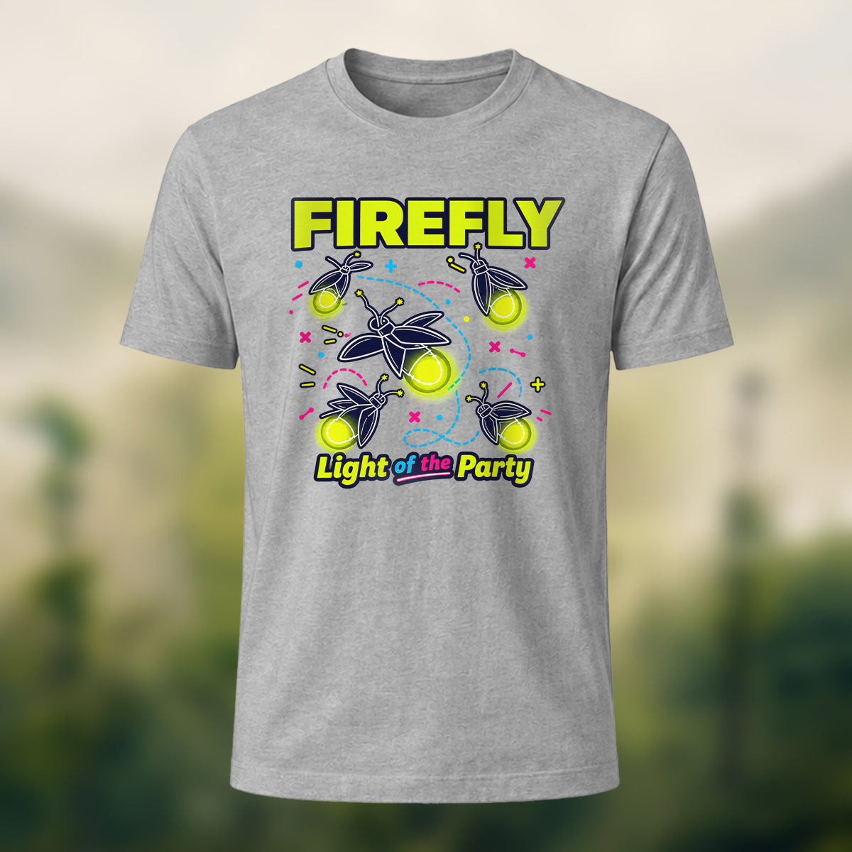 Playful Glowing Firefly Soft Cotton T-Shirt Heather Grey