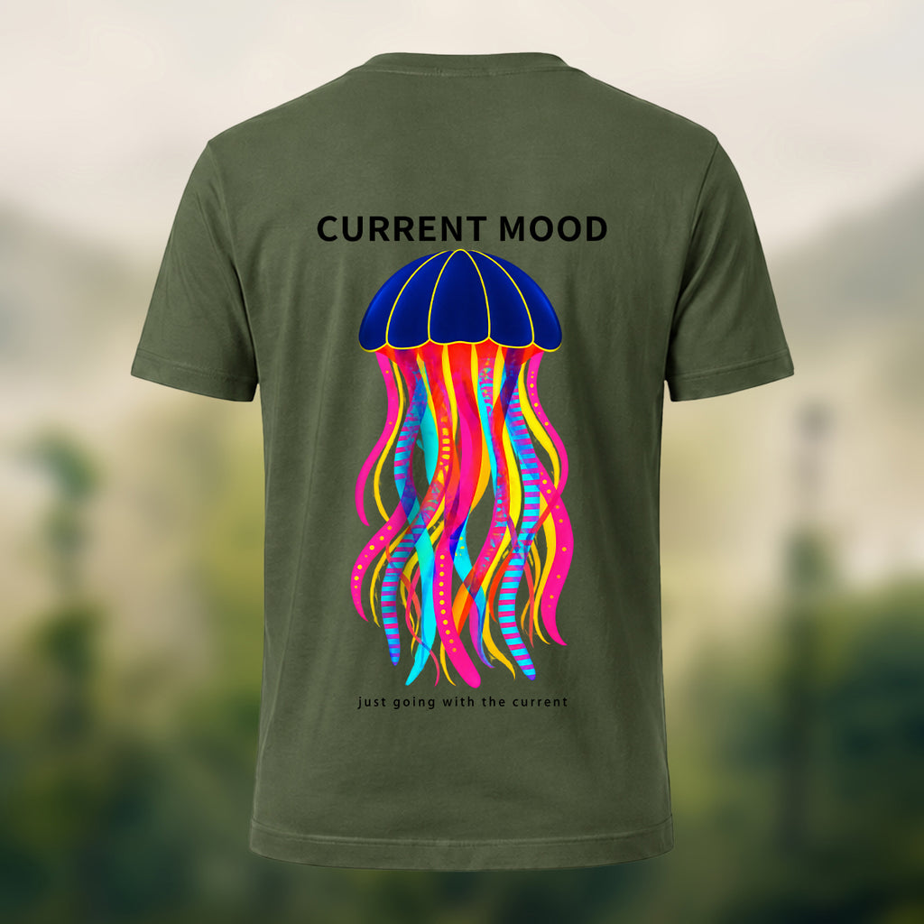 Vibrant Oceanic Jellyfish Premium Cotton T-Shirt Olive Green