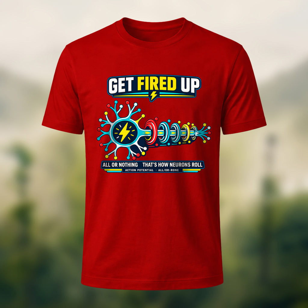 Futuristic Neuron Print Premium Cotton T-Shirt Red