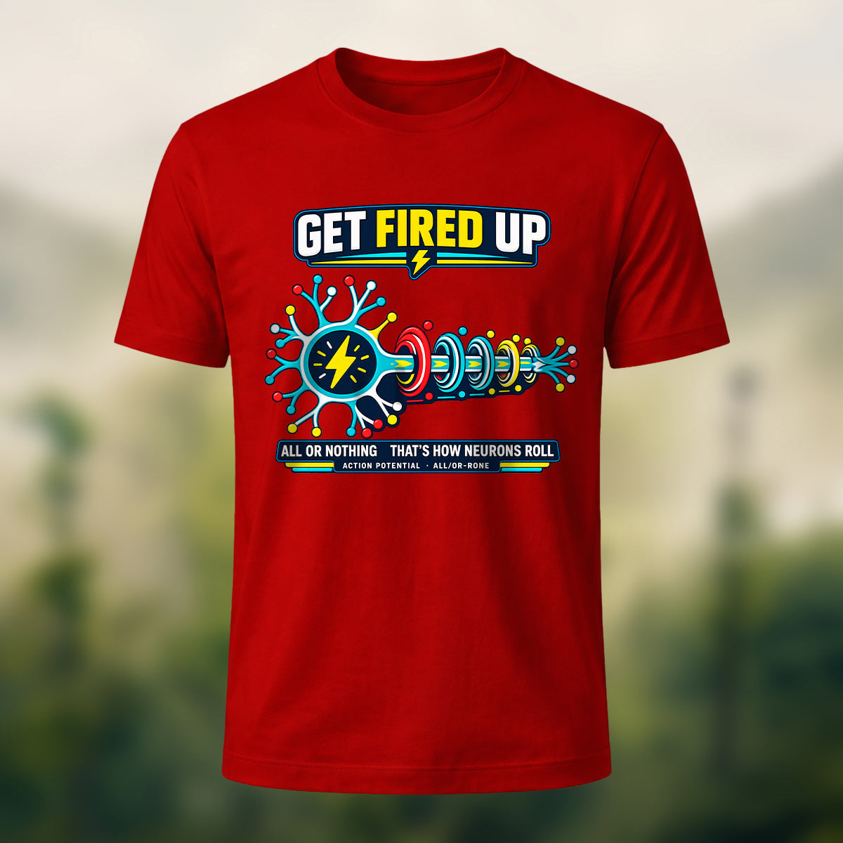 Futuristic Neuron Print Premium Cotton T-Shirt Red