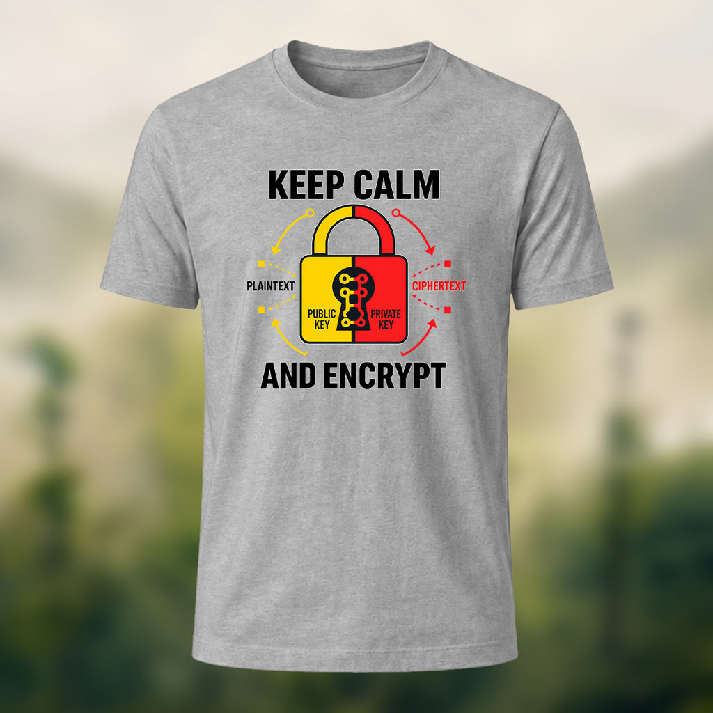 Keep Calm And Encrypt Print Casual Cotton T-Shirt Heather Grey