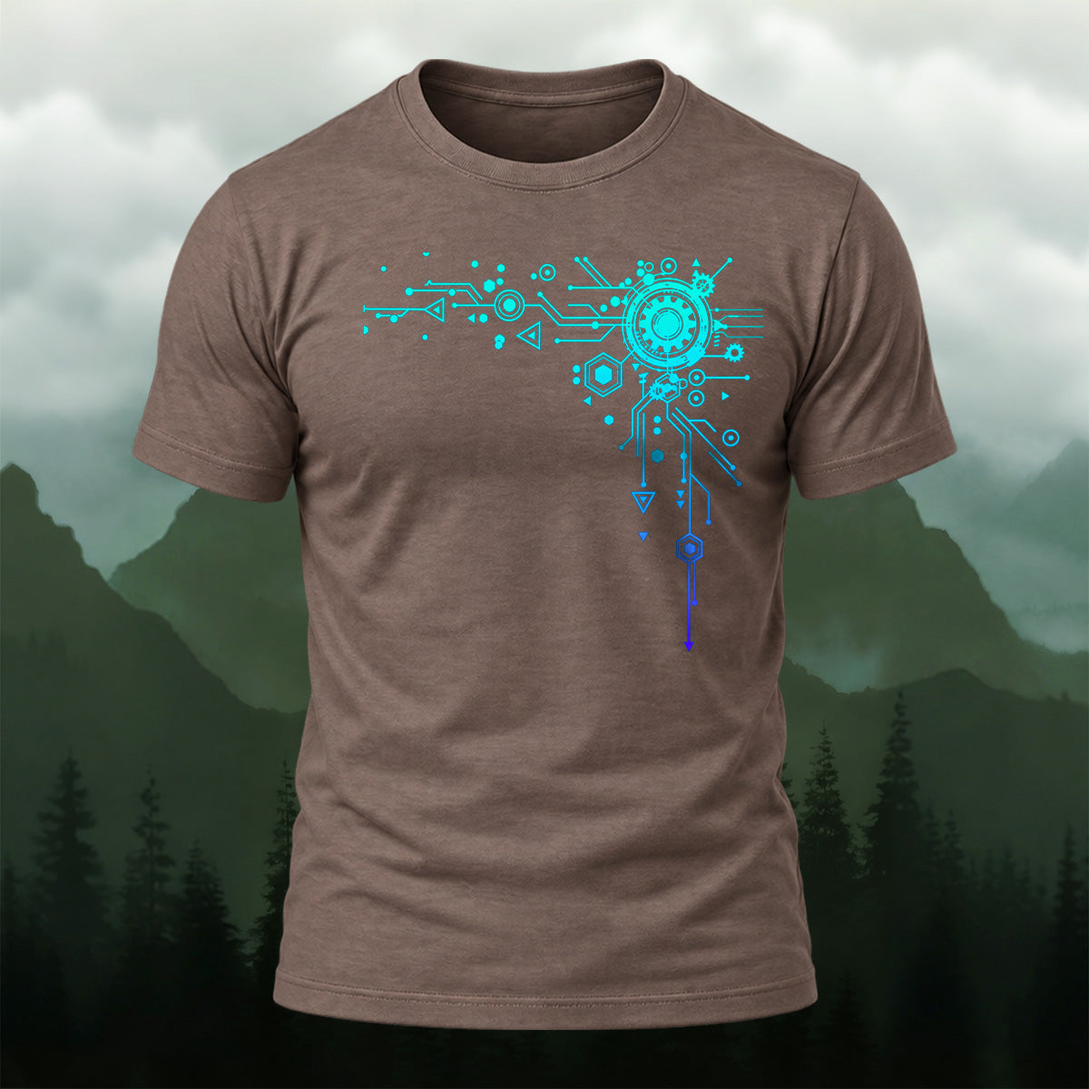 Modern Digital Interface Cotton T-Shirt Coffee