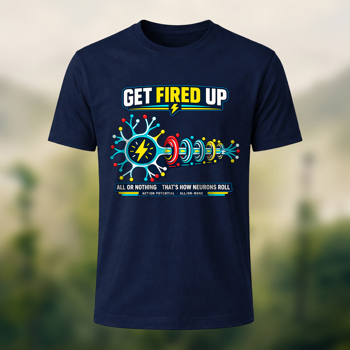 Futuristic Neuron Print Premium Cotton T-Shirt Navy