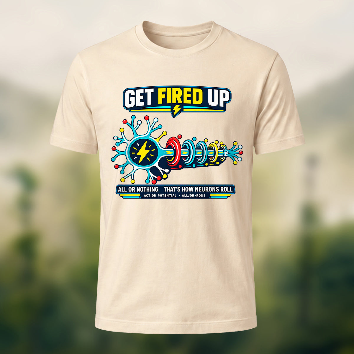 Futuristic Neuron Print Premium Cotton T-Shirt Beige