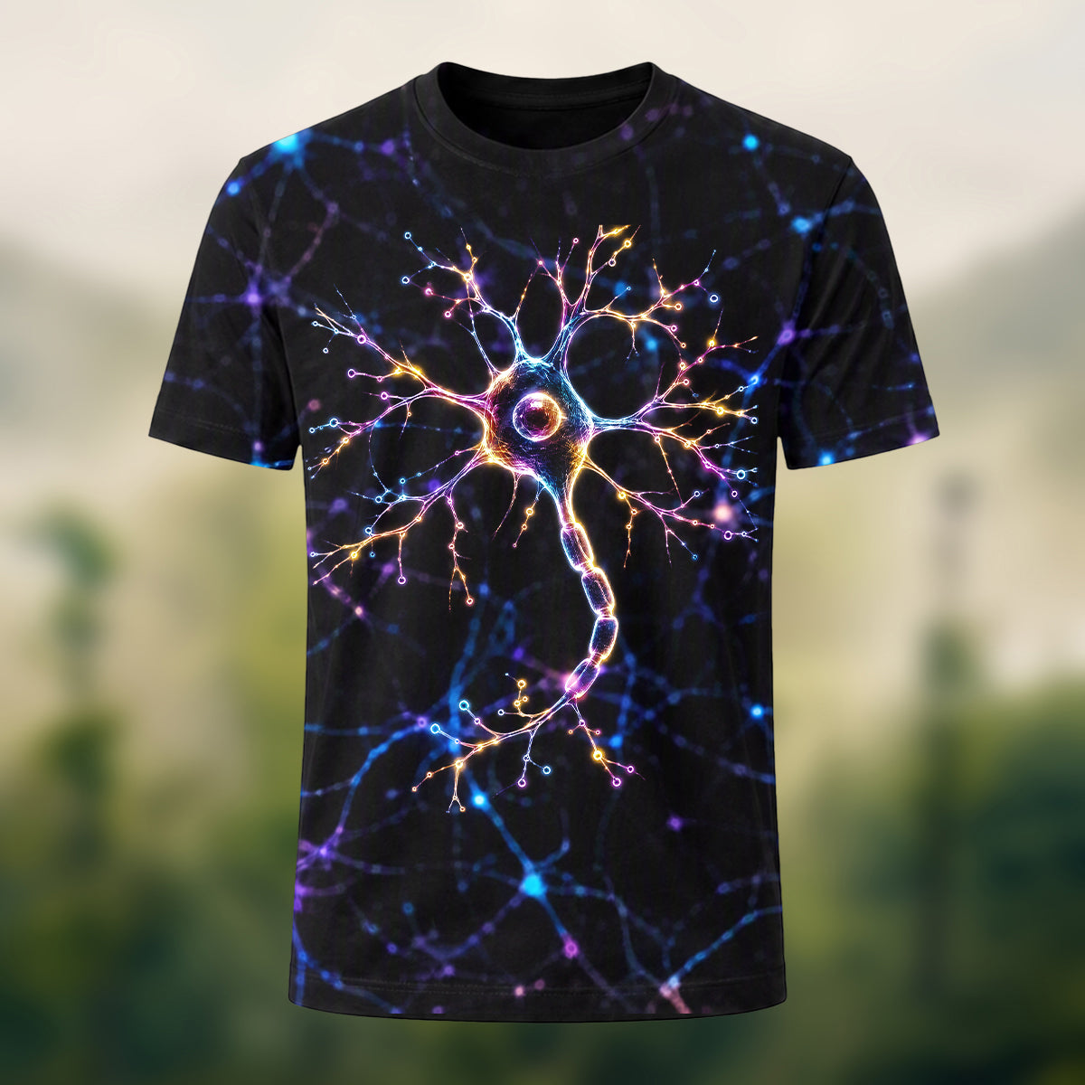 Creative Neuron Print Casual T-Shirt Black