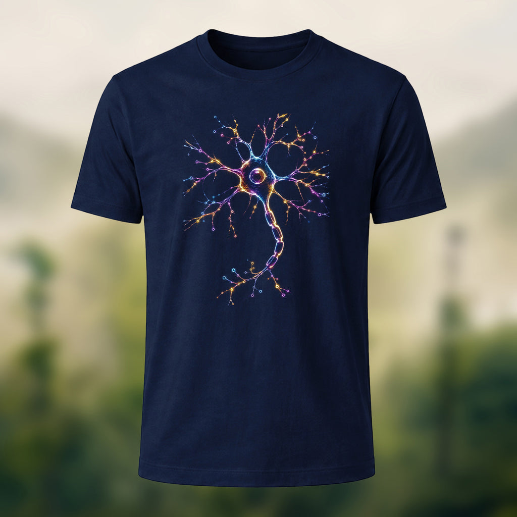 Glowing Neuron Print Combed Cotton T-Shirt Navy