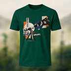 Vintage Stargazing Telescope Combed Cotton T-Shirt Forest Green