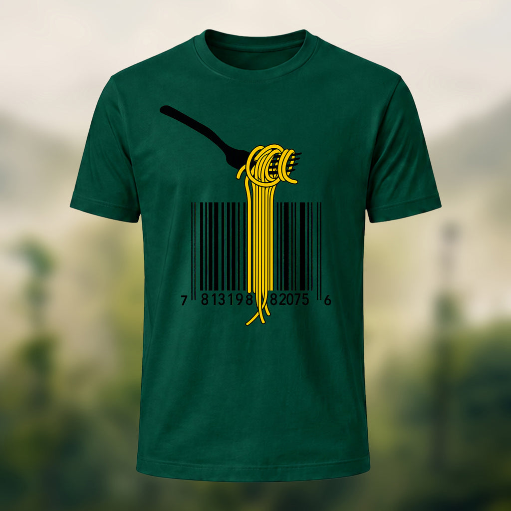 Pasta Barcode Print Casual Cotton T-Shirt Forest Green