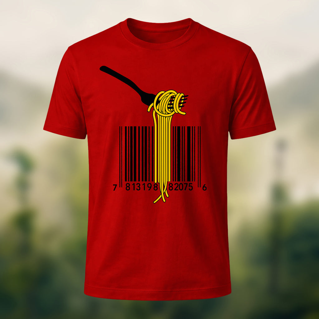 Pasta Barcode Print Casual Cotton T-Shirt Red