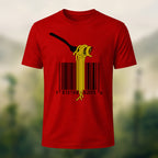 Pasta Barcode Print Casual Cotton T-Shirt Red