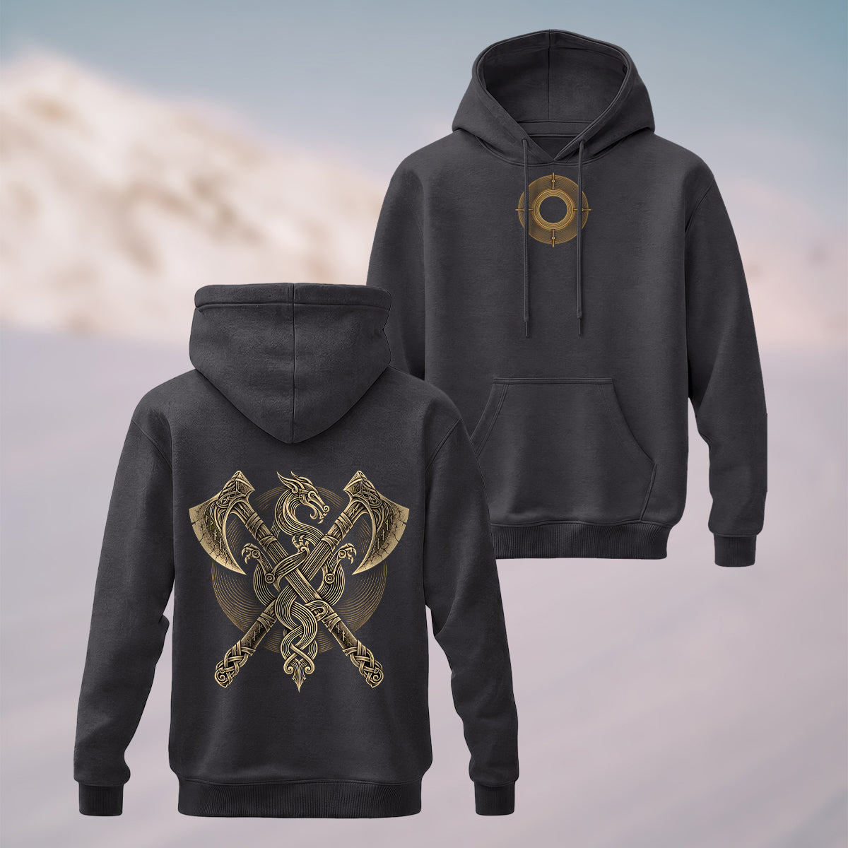 Cotton Made Norse Viking Axe Hoodie Charcoal