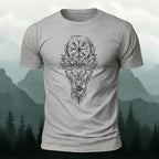 Nordic Wolf Print Casual Soft Cotton T-Shirt Heather Grey
