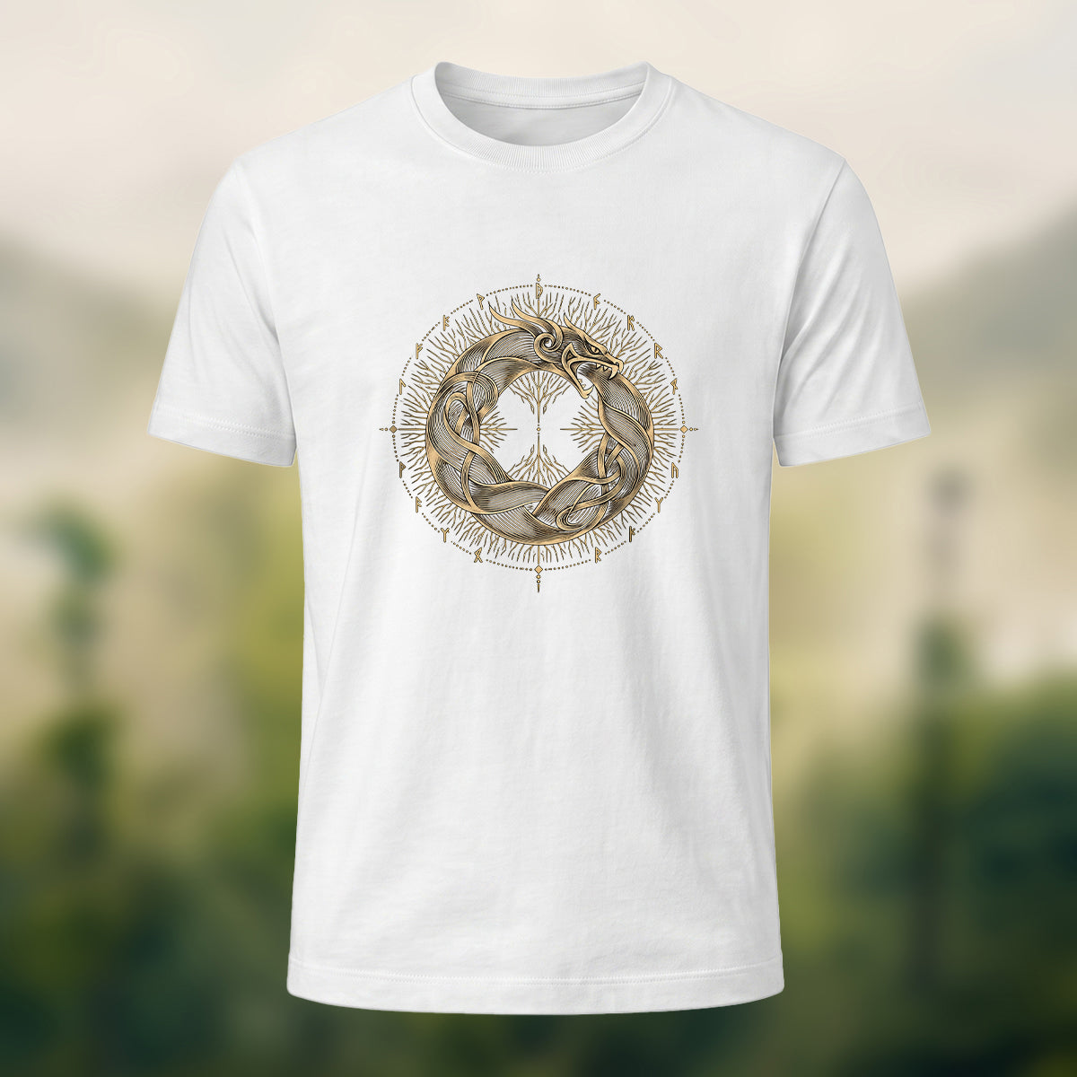 Viking Dragon Print Casual Cotton T-Shirt White