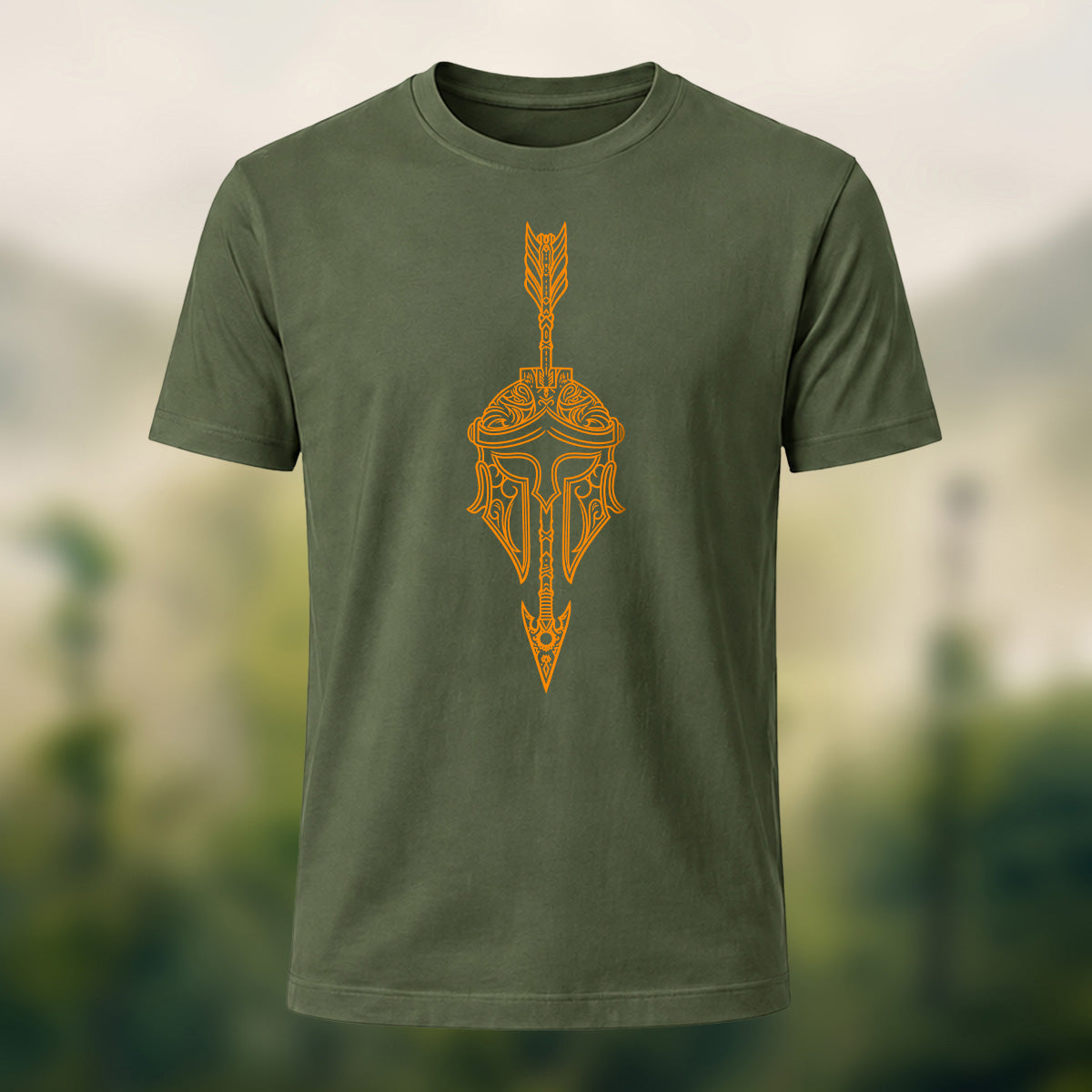 Intricate Viking Warrior Helmet Cotton T-Shirt Olive Green