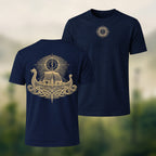 Viking Longship Print Casual Cotton T-Shirt Navy