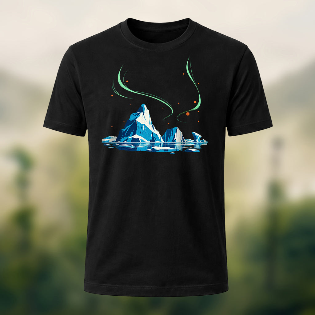 Artistic Aurora Iceberg Combed Cotton T-Shirt Black