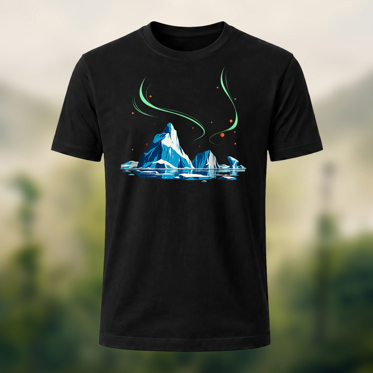 Artistic Aurora Iceberg Combed Cotton T-Shirt Black