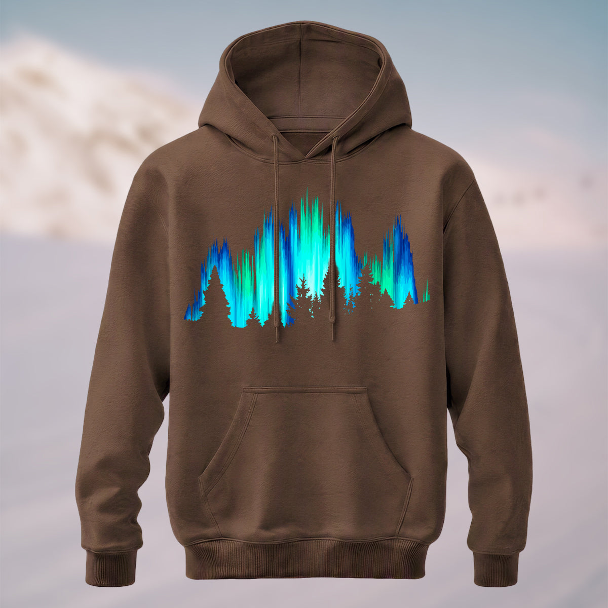 Cotton Made Dreamy Aurora Forest Hoodie Coffee
