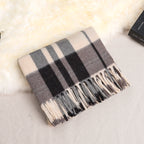 Double-sided Fleece Plaid Scarf Soft Fringed Winter Wrap