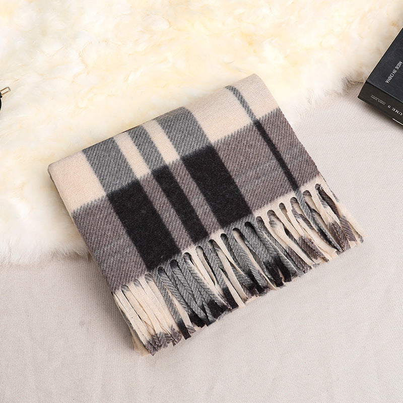 Double-sided Fleece Plaid Scarf Soft Fringed Winter Wrap