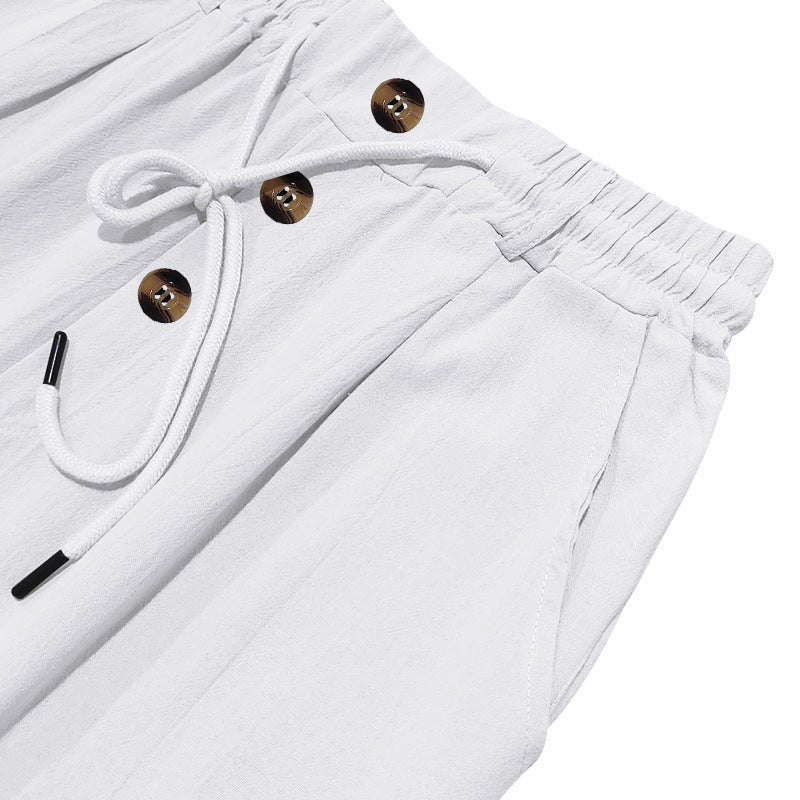 Solid Color Linen Straight Leg Casual Pants