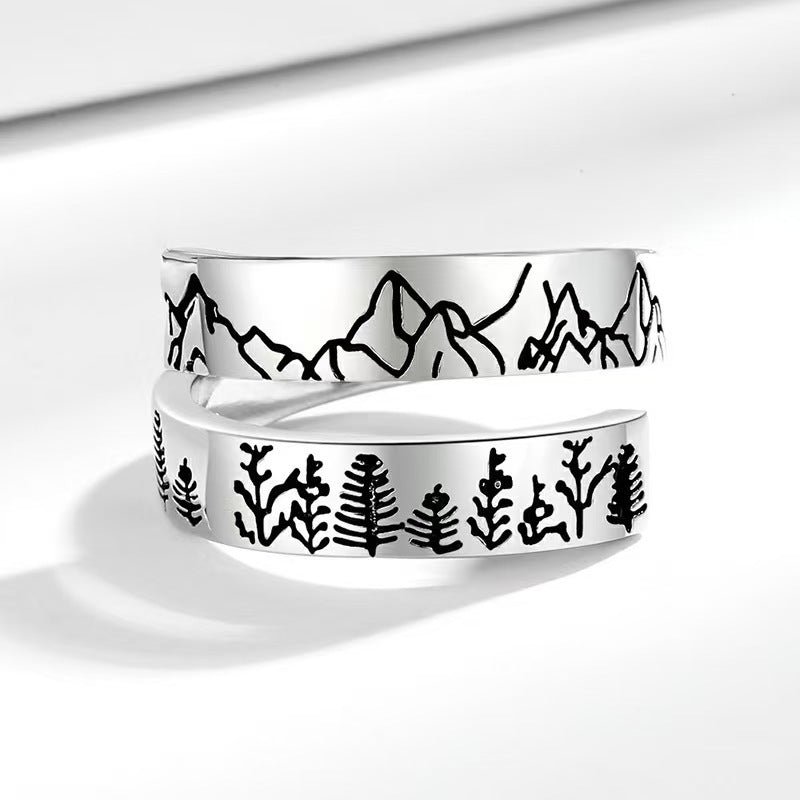Minimalist Nordic-Style Open-Top Mountain-Shaped Ring