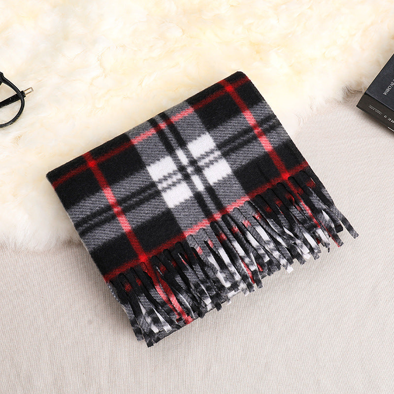 Double-sided Fleece Plaid Scarf Soft Fringed Winter Wrap