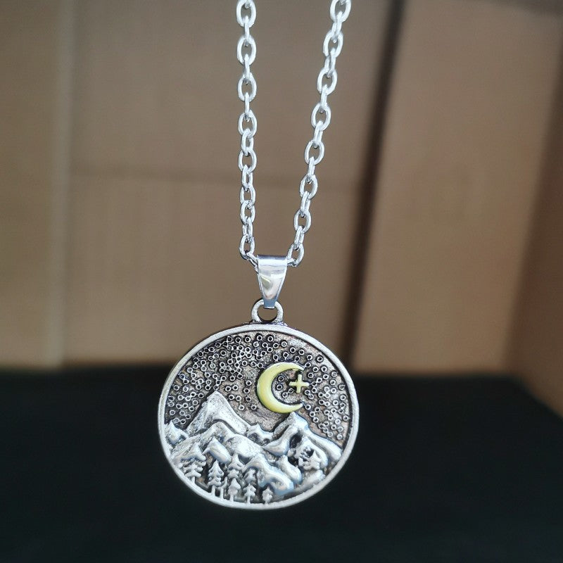 Mountains Forests and the Moon Round Pendant Necklace