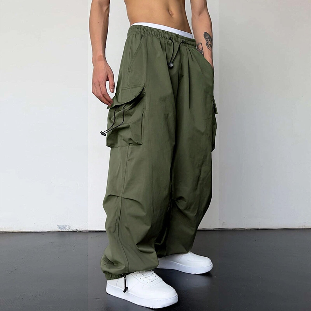 Quick-Dry Nylon High-Waisted Wide-Leg Casual Work Pants