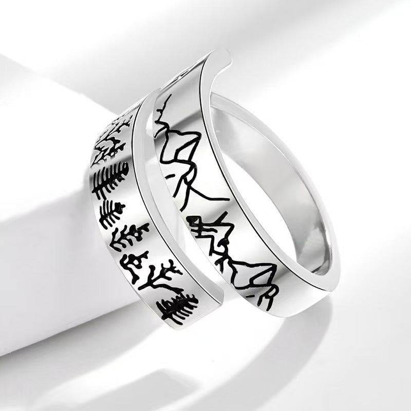 Minimalist Nordic-Style Open-Top Mountain-Shaped Ring