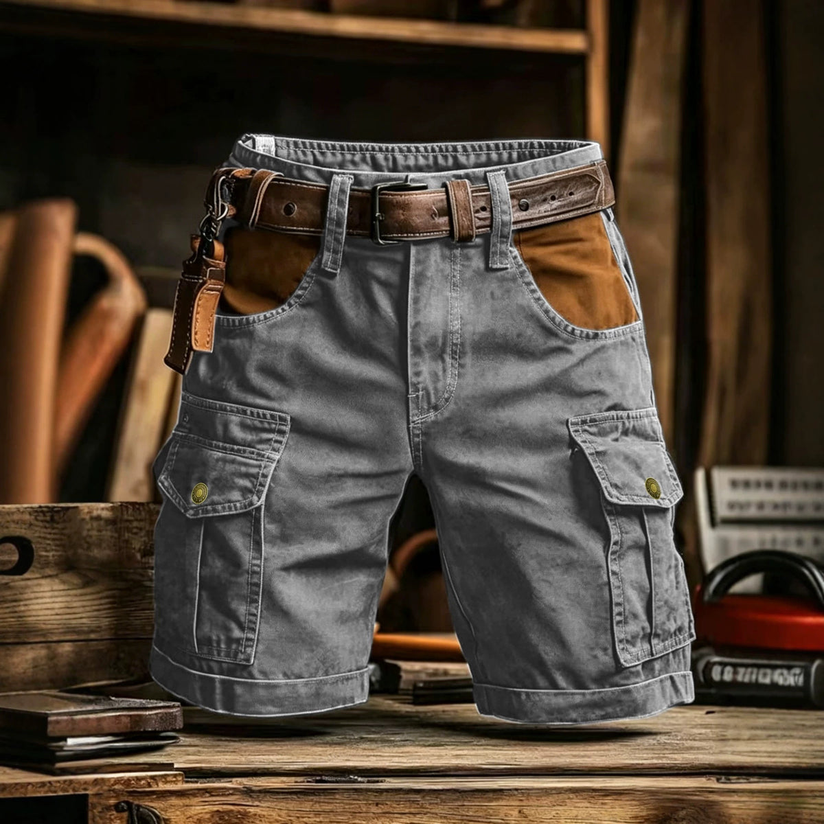 Men's Color-Block Casual Outdoor Multi-Pocket Cargo Shorts