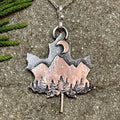Vintage Moonlit Mountain Forest Pattern Maple Leaf Necklace