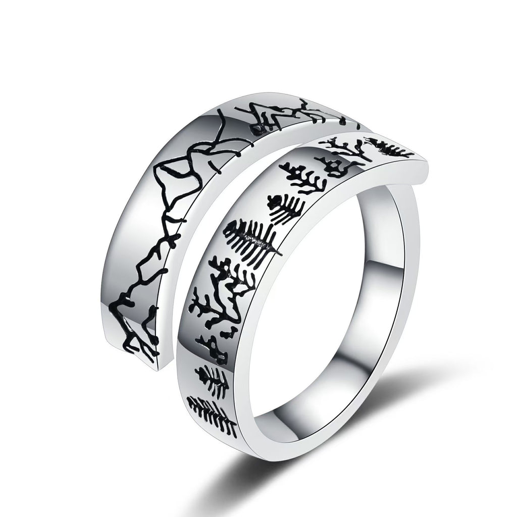 Minimalist Nordic-Style Open-Top Mountain-Shaped Ring