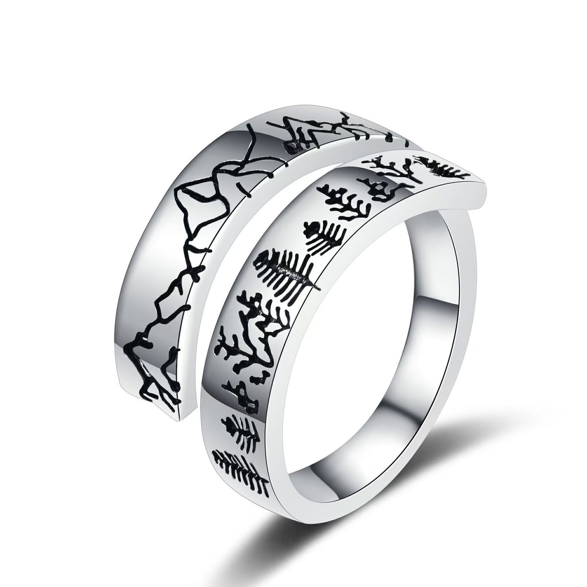 Minimalist Nordic-Style Open-Top Mountain-Shaped Ring