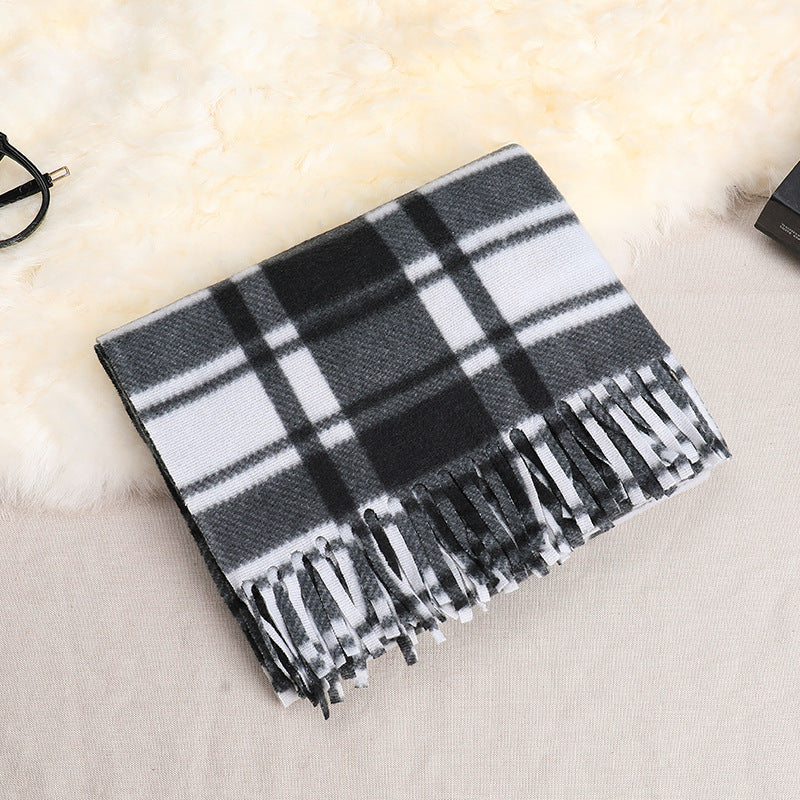 Double-sided Fleece Plaid Scarf Soft Fringed Winter Wrap