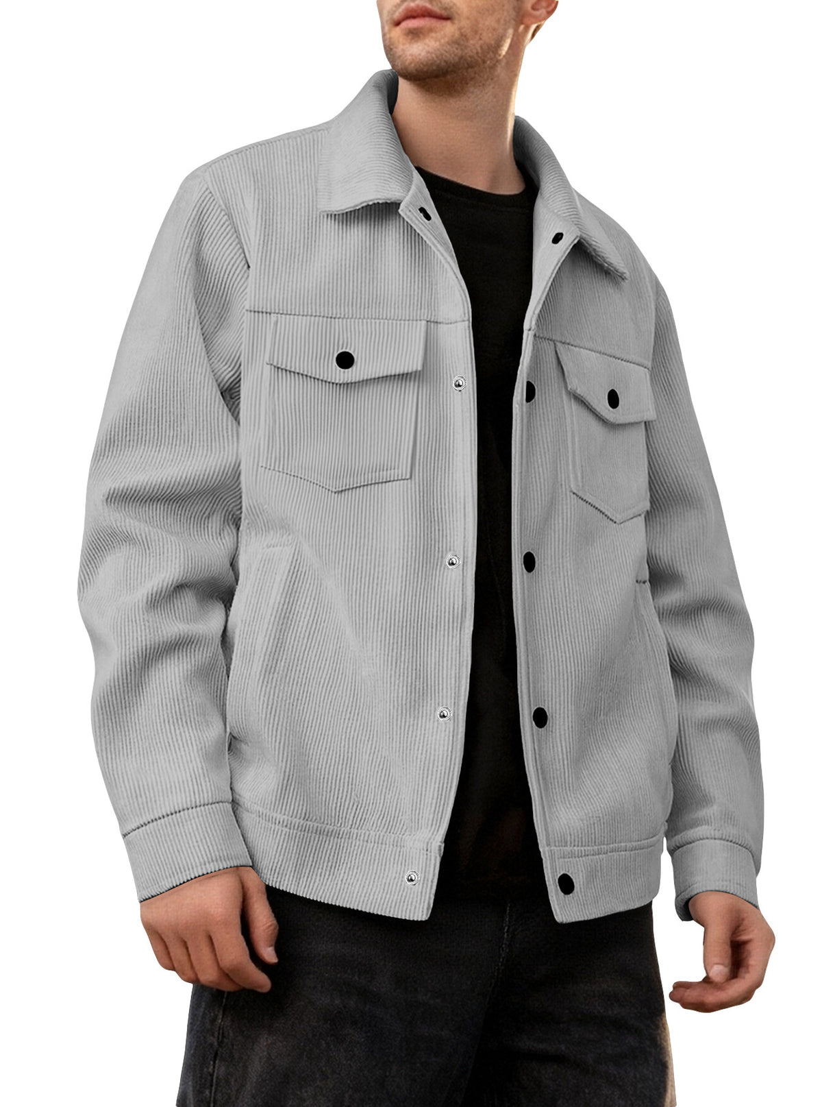 Corduroy Single-Breasted Casual Pockets Jacket